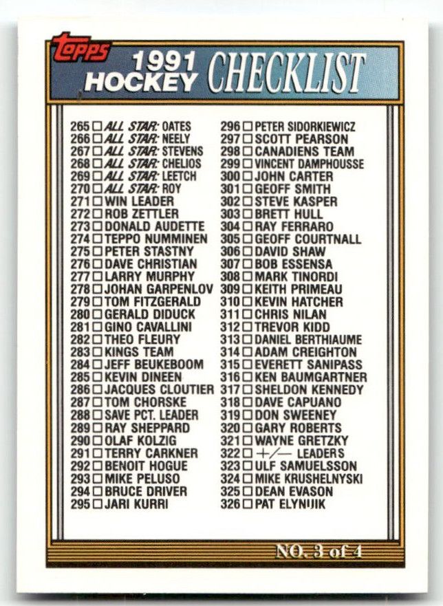 1991 Hockey Checklist