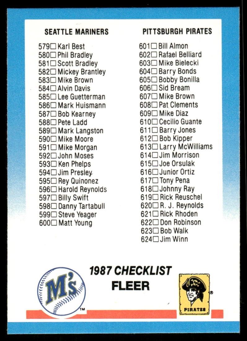 Mariners, Pirates & Special Cards Checklists